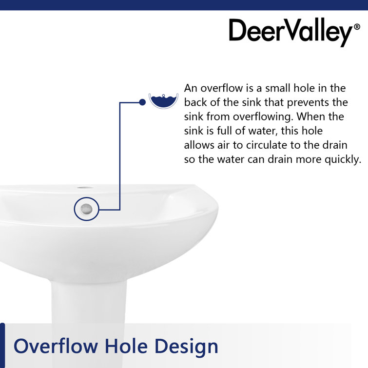 White Ceramic U-Shaped Pedestal Bathroom Sink with Overflow