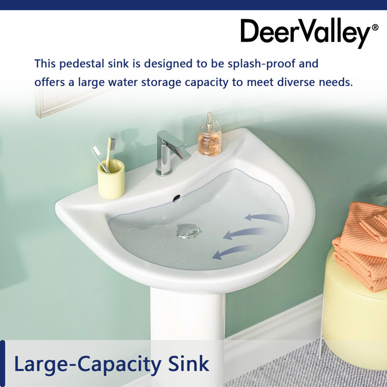 White Ceramic U-Shaped Pedestal Bathroom Sink with Overflow