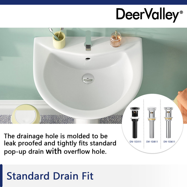 White Ceramic U-Shaped Pedestal Bathroom Sink with Overflow