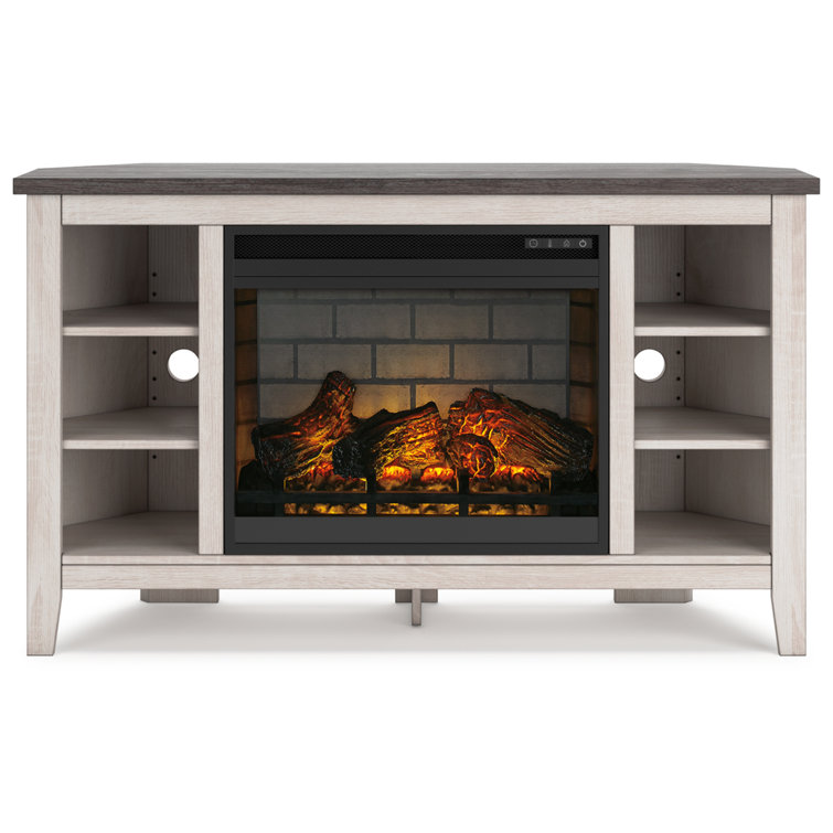 Dorrinson White Corner TV Stand with Electric Fireplace