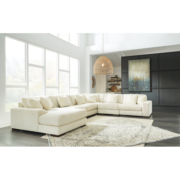 Ivory 6-Piece Fabric Sectional with Chaise and Pillow-top Arms