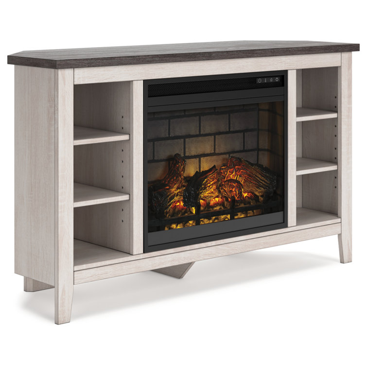Dorrinson White Corner TV Stand with Electric Fireplace