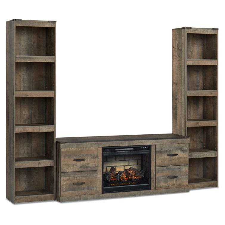 Rustic Brown 3-Piece Entertainment Center with Electric Fireplace