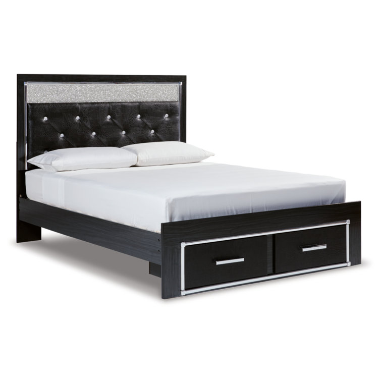 Black Queen Upholstered Storage Bed with Tufted Headboard