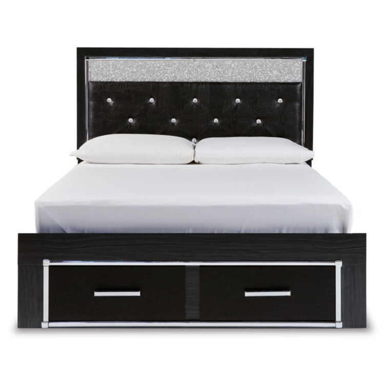 Black Queen Upholstered Storage Bed with Tufted Headboard