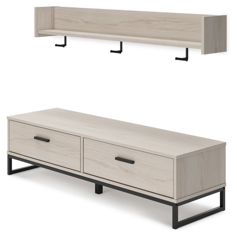 Natural Light Wood Hall Tree with Storage Bench