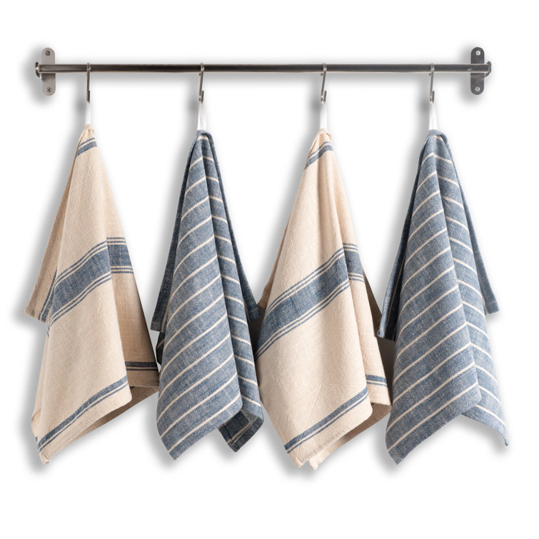 Navy and Beige Striped Cotton Kitchen Towel Set