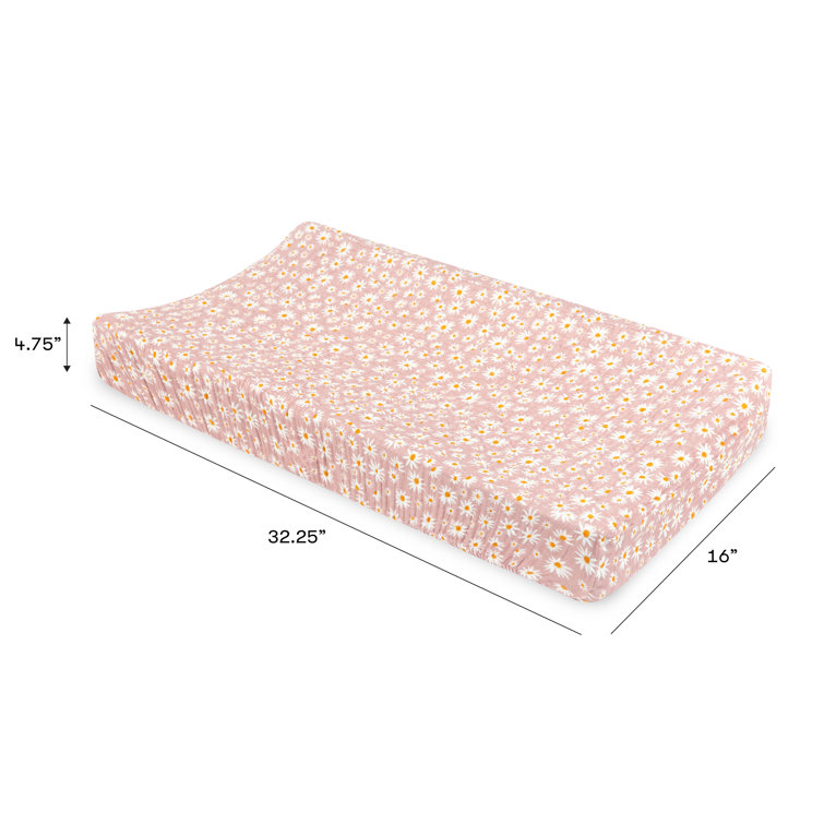 Daisy Pink Organic Cotton Quilted Changing Pad Cover