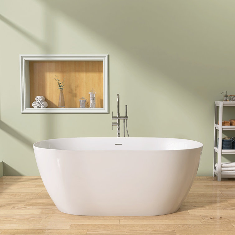 Gloss White 59'' Freestanding Acrylic Soaking Bathtub