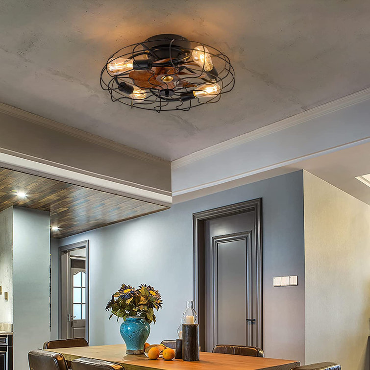 Belcastel 21'' Black Farmhouse Caged Ceiling Fan with Light and Remote