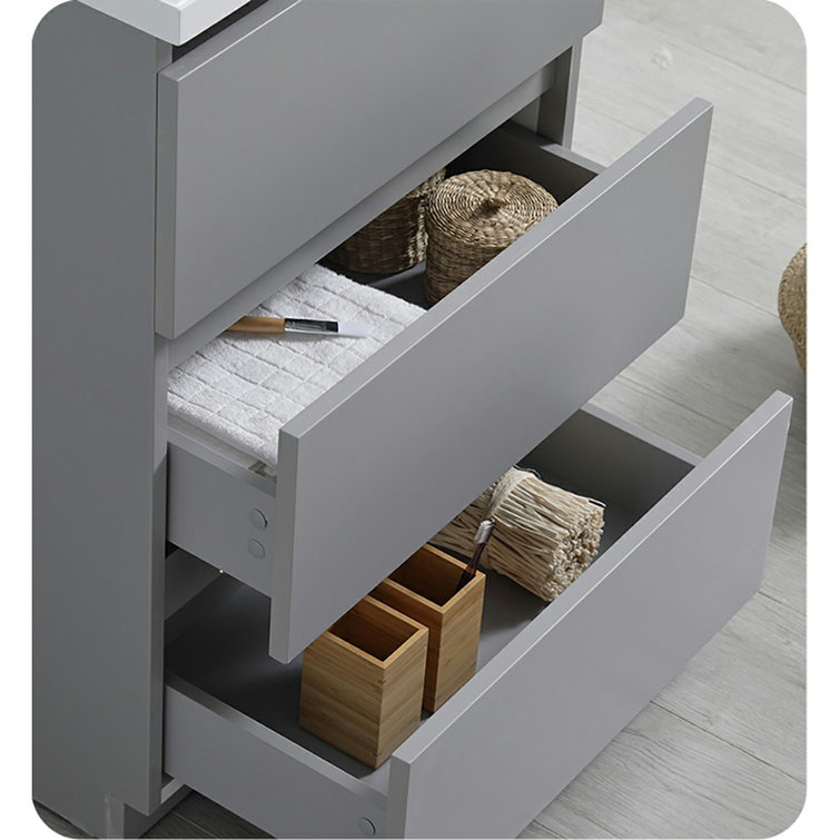 Gray 24" Solid Wood Freestanding Bathroom Vanity Cabinet