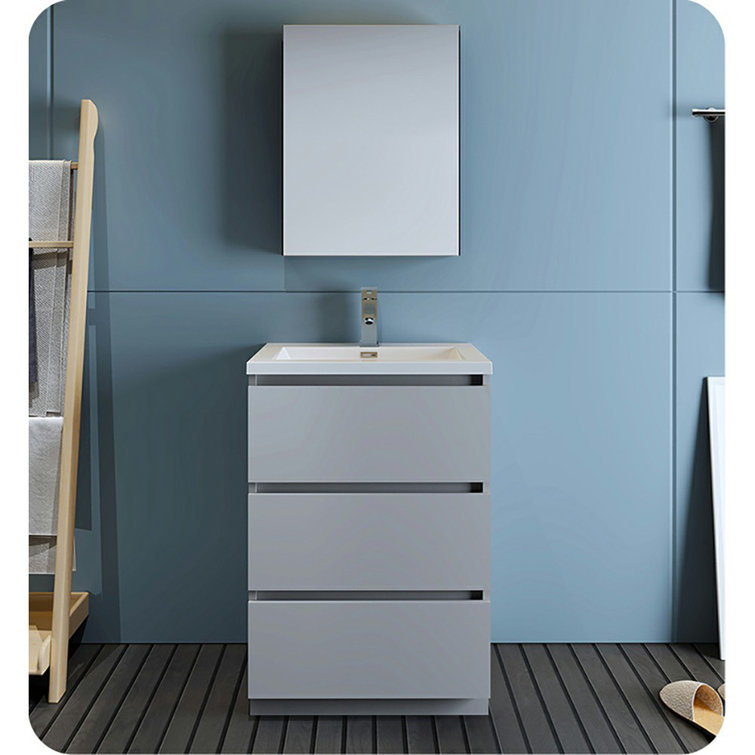 Gray 24" Solid Wood Freestanding Bathroom Vanity Cabinet