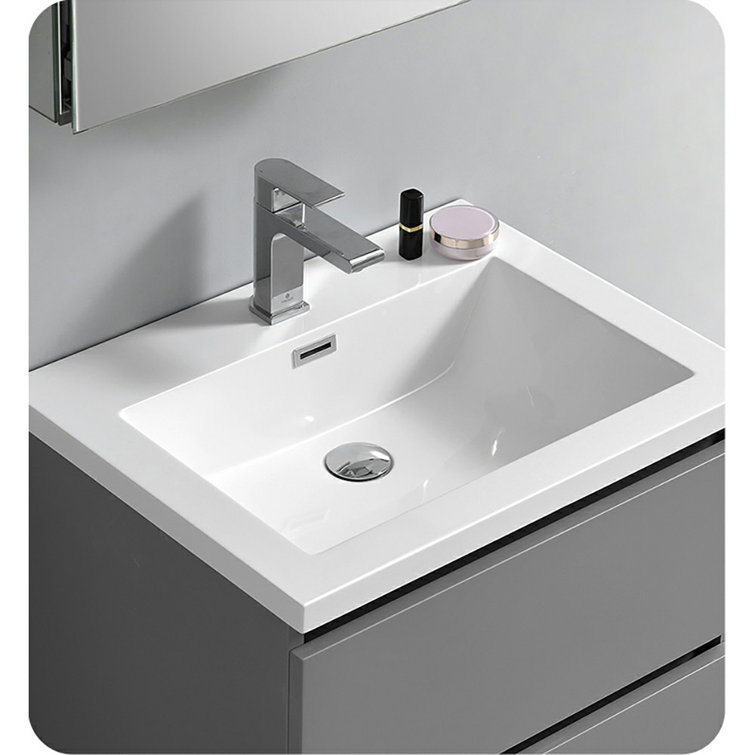 Gray 24" Solid Wood Freestanding Bathroom Vanity Cabinet