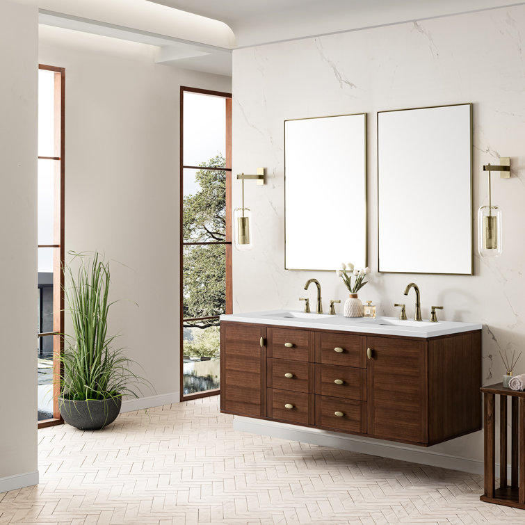 Amberly 60" Walnut Double Vanity with White Quartz Top