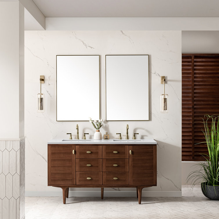 Amberly 60" Walnut Double Vanity with White Quartz Top
