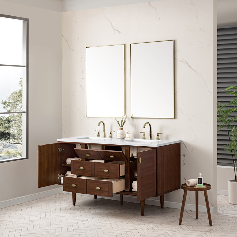Amberly 60" Walnut Double Vanity with White Quartz Top
