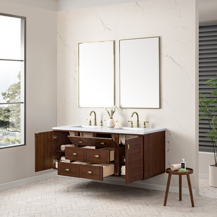 Amberly 60" Walnut Double Vanity with White Quartz Top