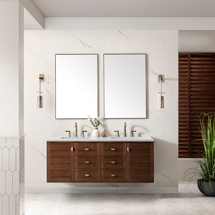 Amberly 60" Walnut Double Vanity with White Quartz Top