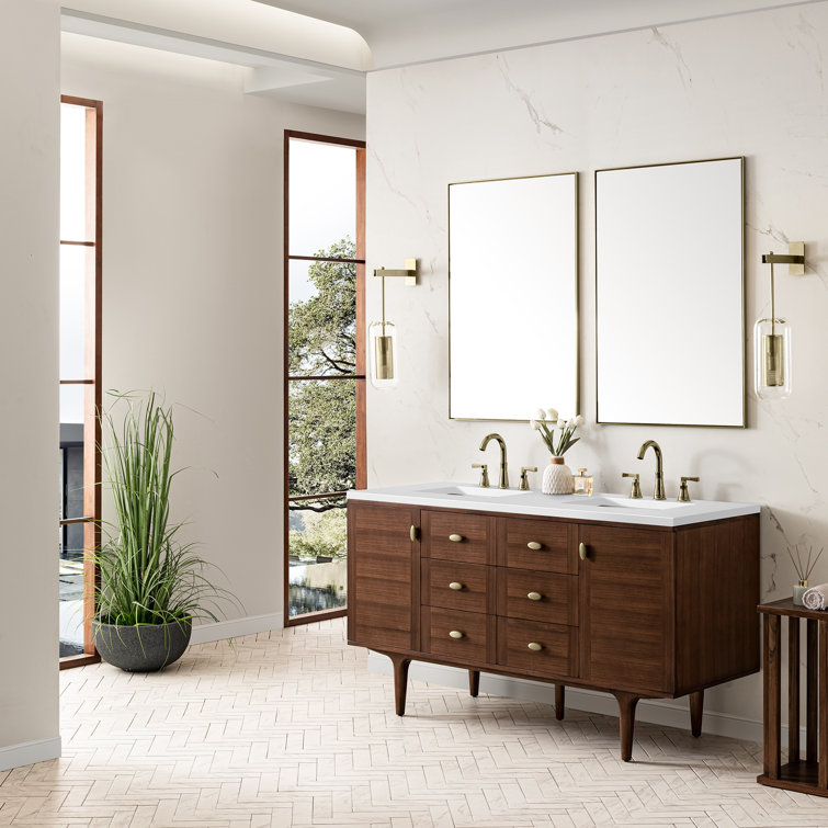 Amberly 60" Walnut Double Vanity with White Quartz Top