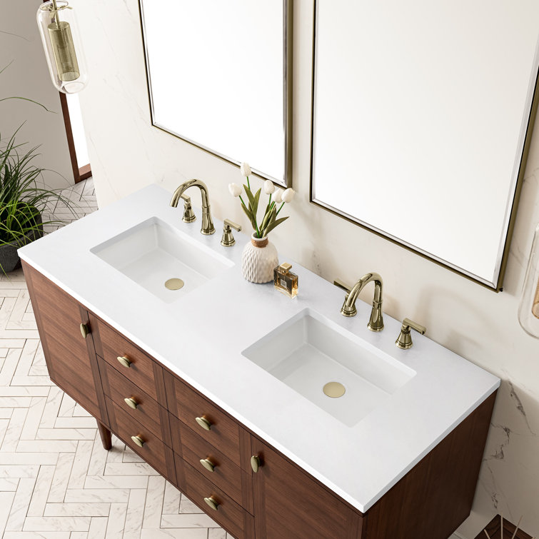 Amberly 60" Walnut Double Vanity with White Quartz Top