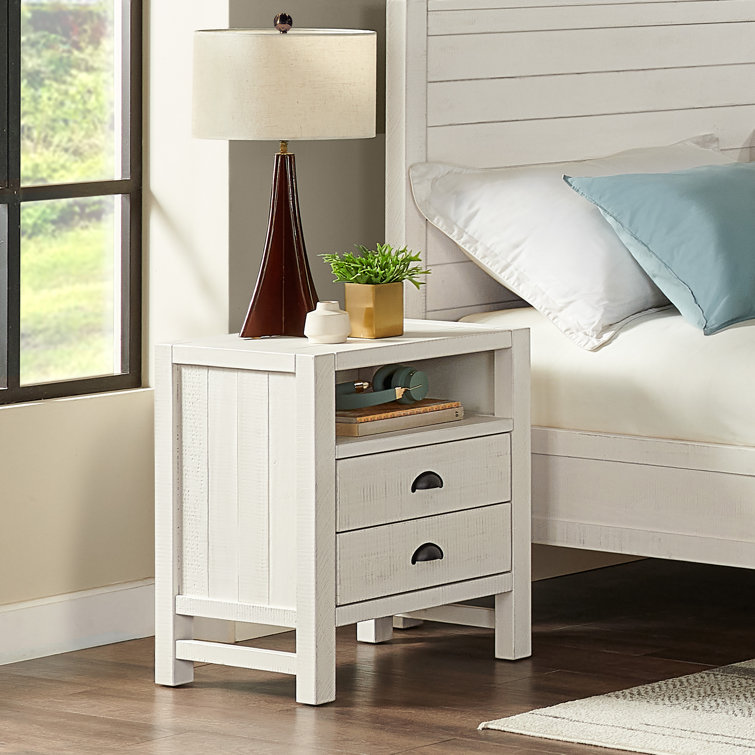 Arden 22" Driftwood White Pine 2-Drawer Nightstand with Open Shelf