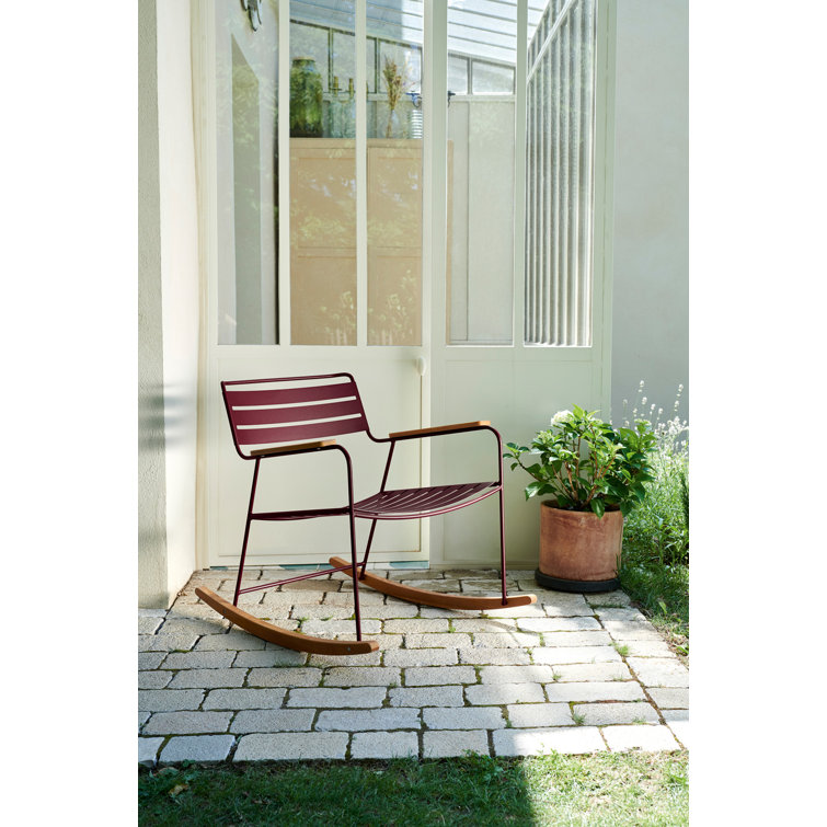 Cactus Green Teak and Steel Outdoor Rocking Chair with Arms