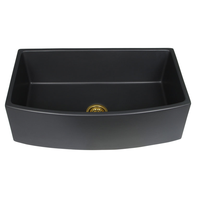 Matte Black Fireclay Farmhouse Kitchen Sink with Curved Apron