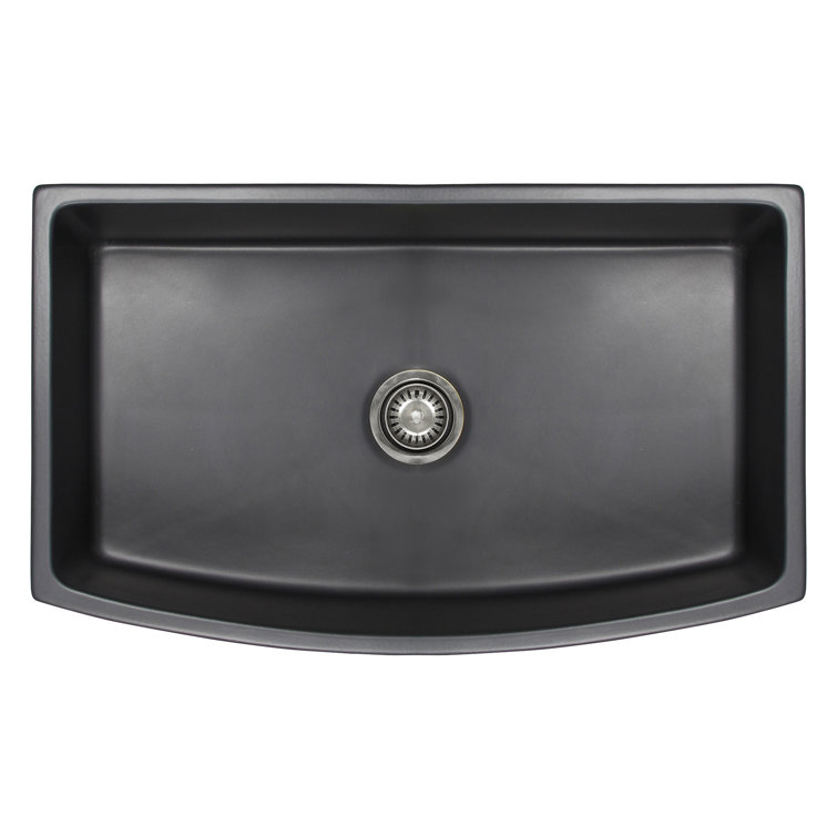 Matte Black Fireclay Farmhouse Kitchen Sink with Curved Apron