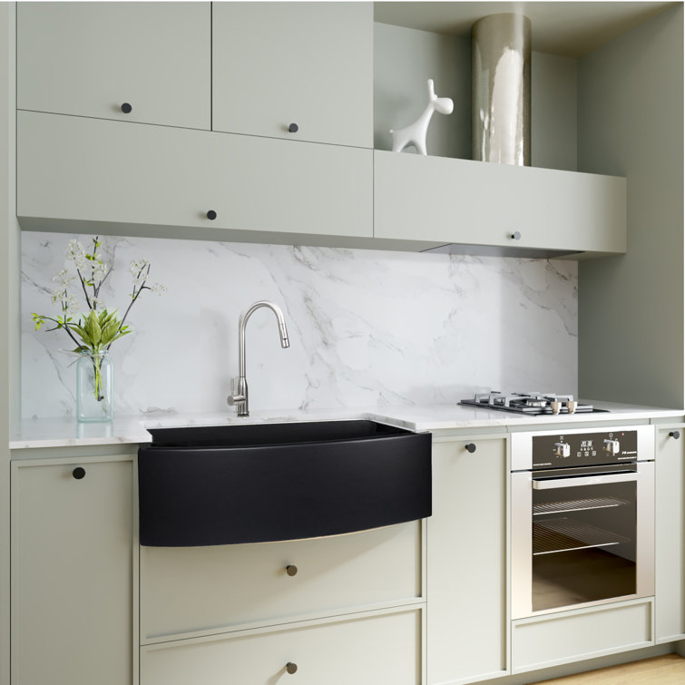 Matte Black Fireclay Farmhouse Kitchen Sink with Curved Apron