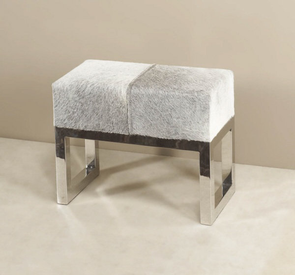 Glamorous Gray Cowhide and Steel Accent Stool