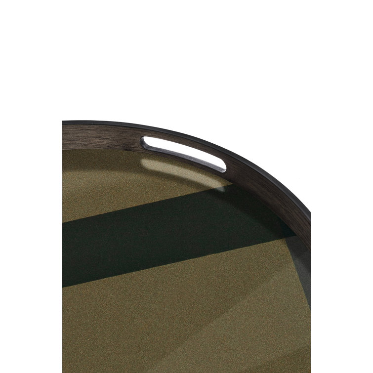 Small Round Slate Glass Decorative Tray with Handles