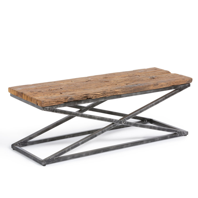 Rustic Rectangular Wood and Metal Coffee Table