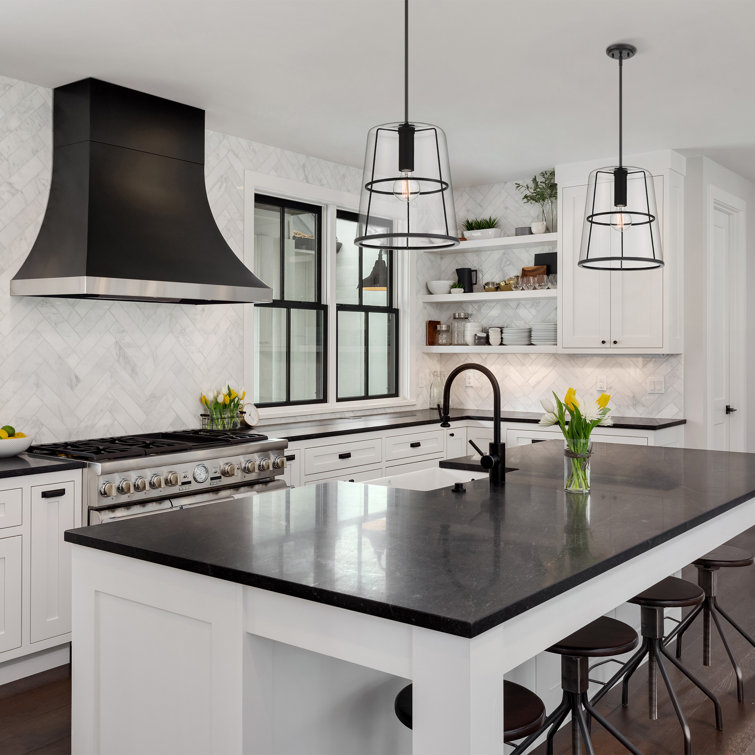 Alonzo Matte Black Glass Pendant Light, 16.5"