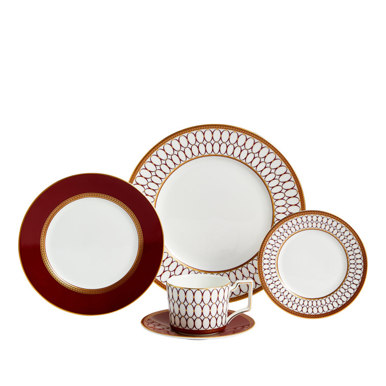 Renaissance Red and White Porcelain 5 Piece Dinnerware Set