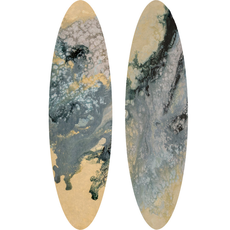 Tidal Abstract Blue and Beige Metal Wall Art Set