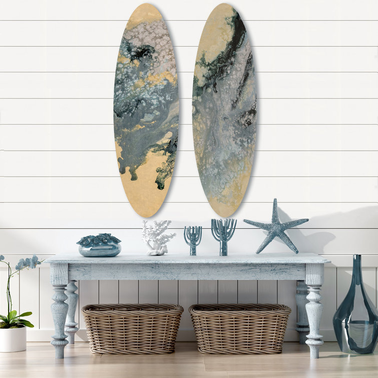 Tidal Abstract Blue and Beige Metal Wall Art Set
