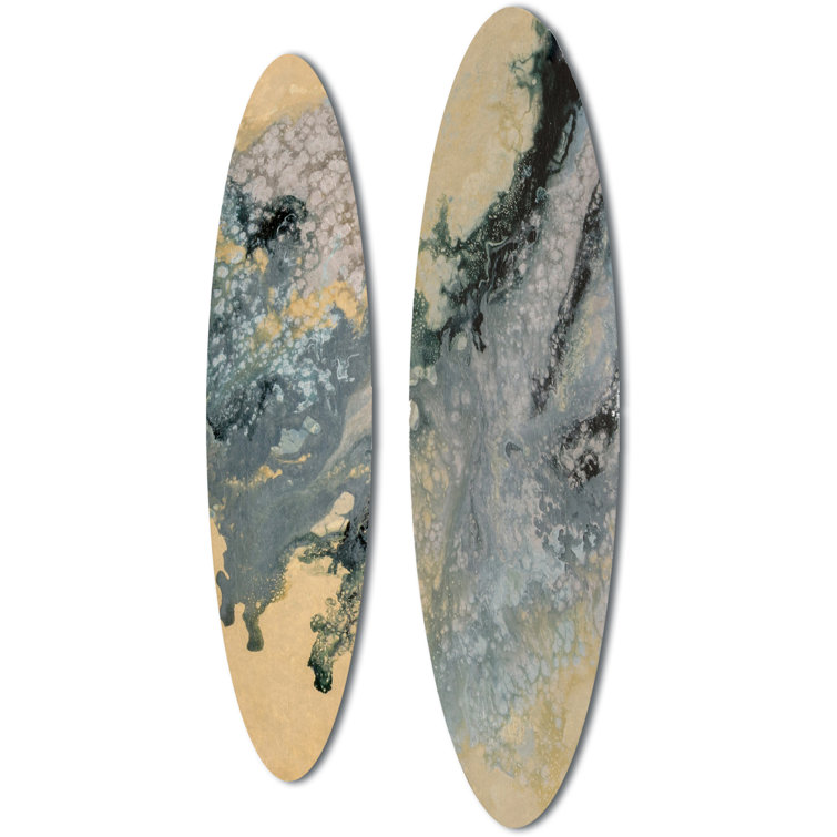 Tidal Abstract Blue and Beige Metal Wall Art Set