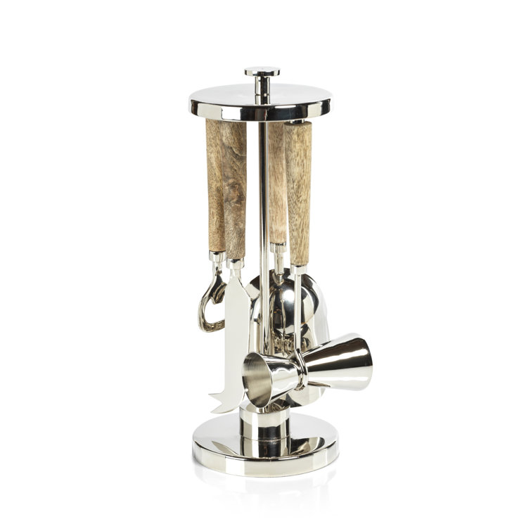 Stainless Steel and Wood Bar Tool Set with Jigger