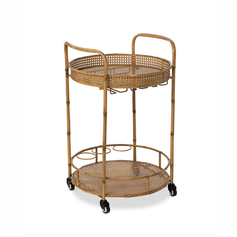 Roanoke 30" Bamboo-Style Metal Bar Cart with Storage