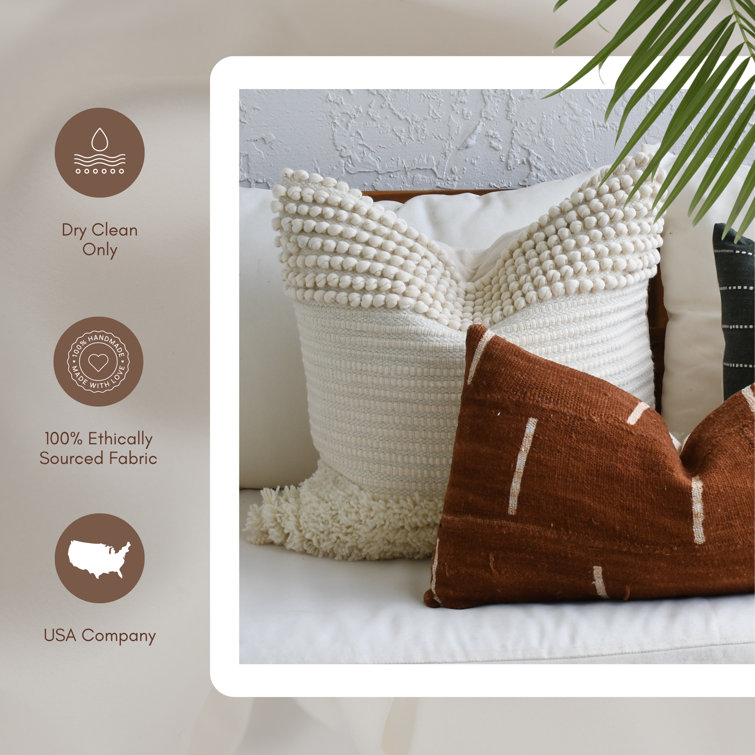 Off-White Cotton Wool Textured Boho Throw Pillow