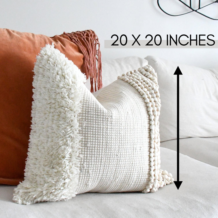 Off-White Cotton Wool Textured Boho Throw Pillow