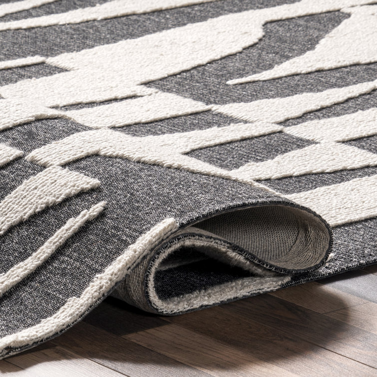 Ivory and Charcoal Abstract Wool and Synthetic 4' x 6' Rug