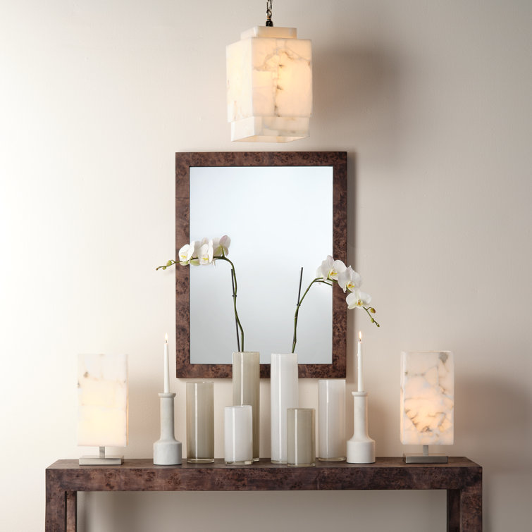 Chandler Transitional Charcoal Burl Wood Rectangular Wall Mirror