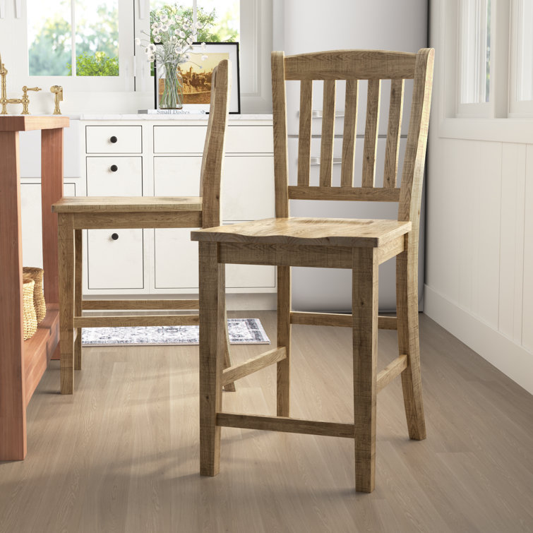 Carlyle Rustic Brown Pine Slatback Counter Stools, Set of 2