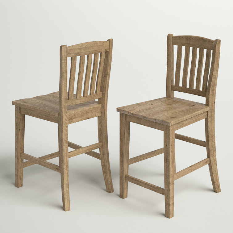 Carlyle Rustic Brown Pine Slatback Counter Stools, Set of 2