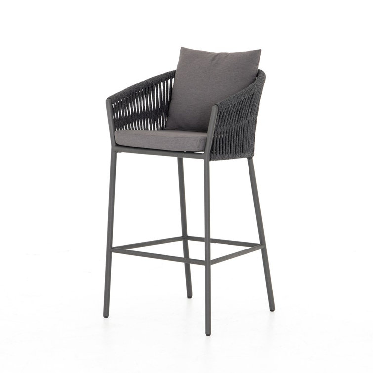Gray Aluminum Outdoor Bar Stool with Cushions