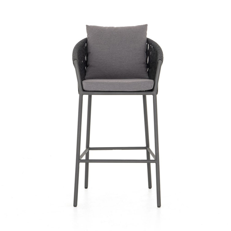 Gray Aluminum Outdoor Bar Stool with Cushions