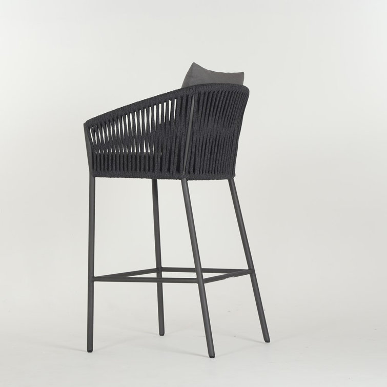 Gray Aluminum Outdoor Bar Stool with Cushions