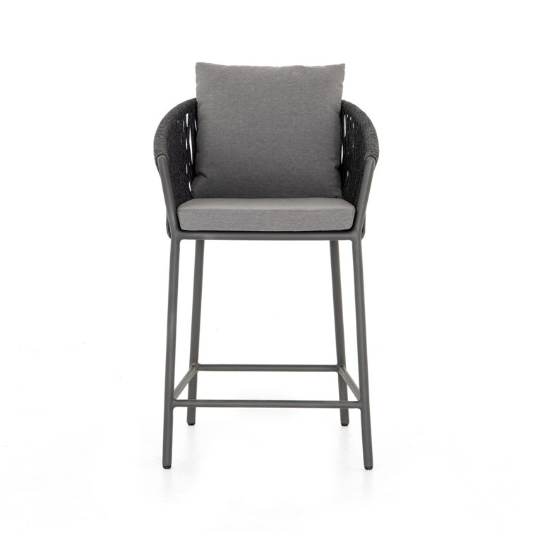 Gray Rope Woven Outdoor Counter Stool with Cushions