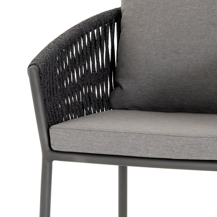 Gray Rope Woven Outdoor Counter Stool with Cushions